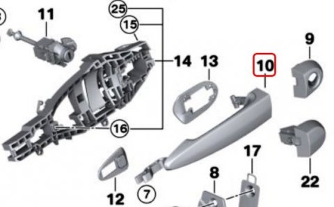 Třmen rukojeti dveří levý vpředu BMW 1 E87, 51217207529