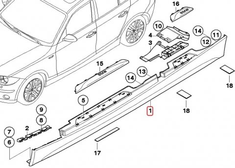 Lišta prahu dveří levá 51777184353, BMW 1 E87