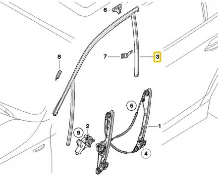 Vedení okna dveře přední levé 51337066613, BMW 1 E87