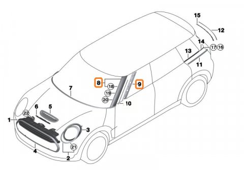 Clona A-sloupek levý + těsnění 7344183 Mini F54 Clubman