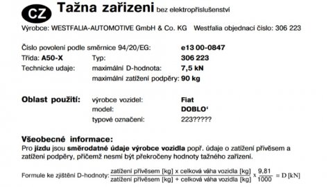Tažné zařízení 306 223 Westfalia Fiat Dobló 00-10