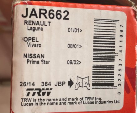 Axiální kloub, příčné táhlo řízení TRW JAR662 Renault nový