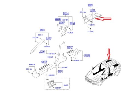 85850-2Y1009P Vnitřní kryt horní pro levý zadní sloupek Hyundai IX35