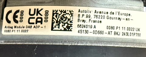 Airbag řidiče 451300D660AT Toyota Yaris P21, Yaris Cross 20-